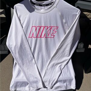 Nike White Shirt with Pink Logo Dri-Fit, size L